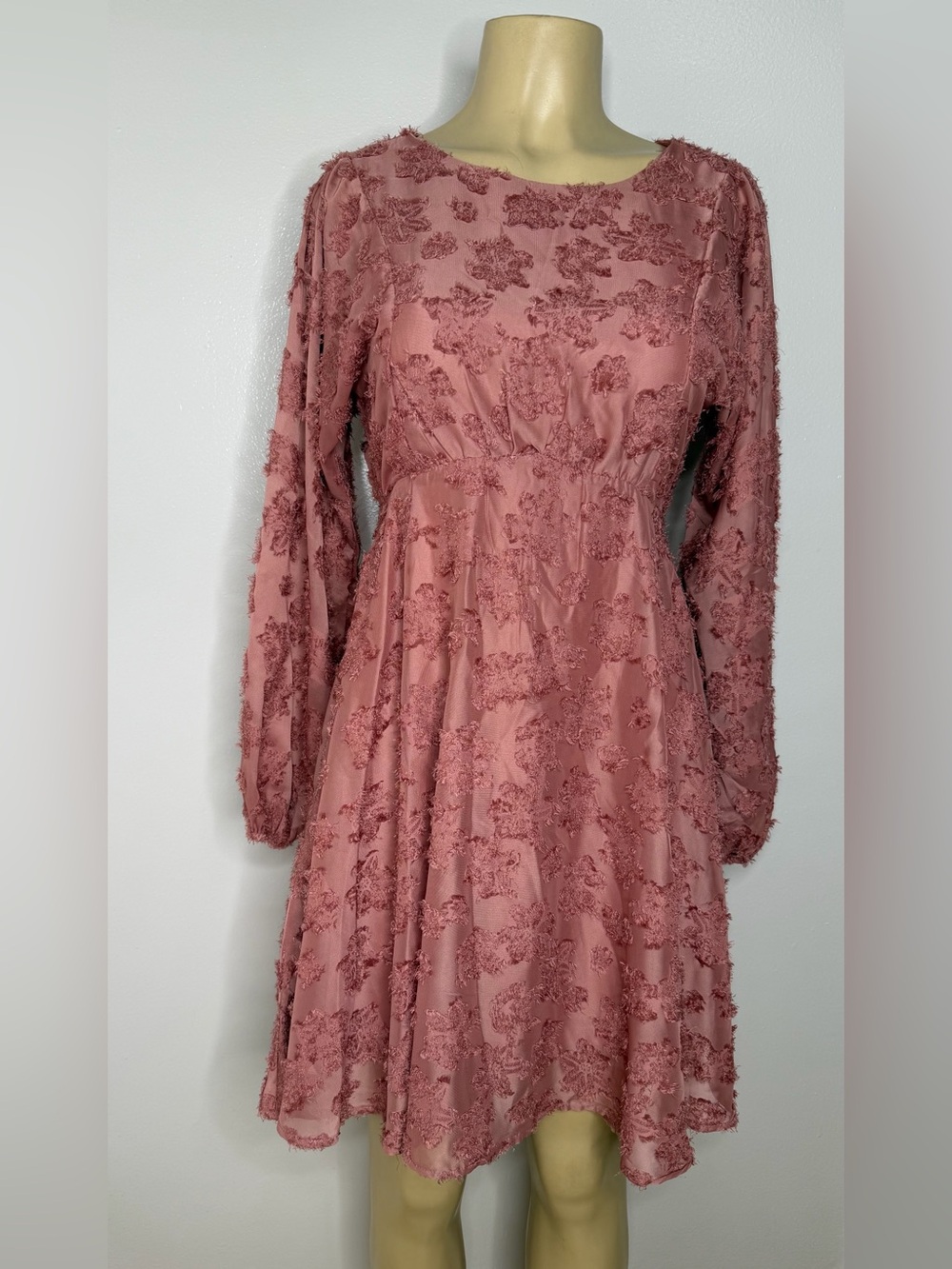 &MERCI Women's Dusty Rose Textured Long-Sleeve Dress